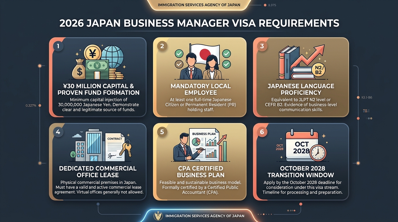 2026 Japan Business Manager Visa Requirements Infographic
